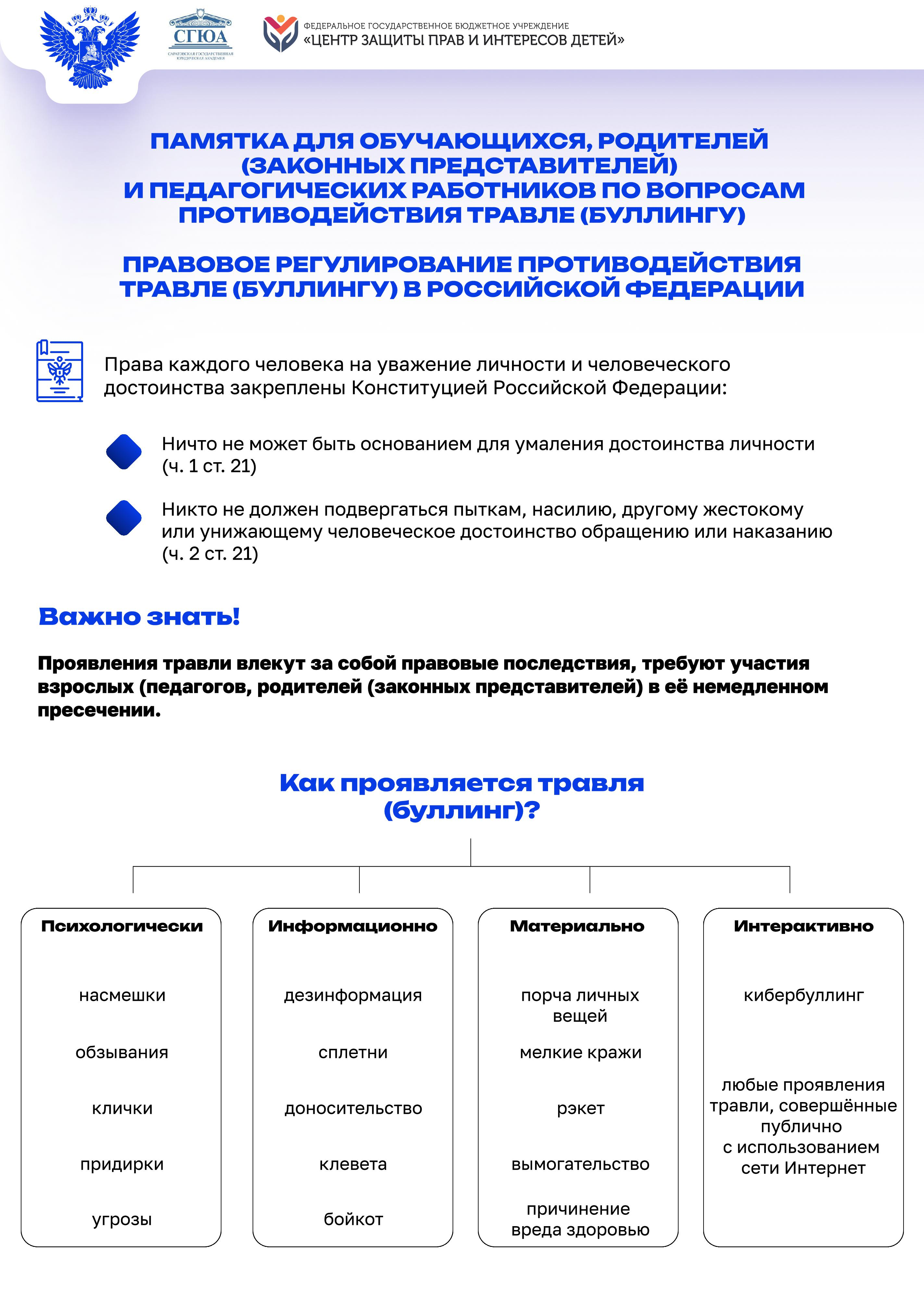 Памятка по вопросам противодействия травле (буллингу)